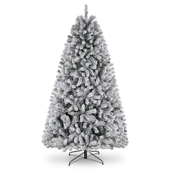 Veeboto 6ft Premium Hinged Artificial Holiday Christmas Tree, PVC Material Full Tree for Home, Party Decoration, Easy Assembly, w/ 640 PVC Branch Tips, Metal Hinges & Foldable Base, Snowy