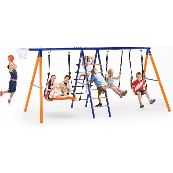 Veeboto 700lbs Swing Set, 6-in-1 Outdoor Adjustable Swing Seat, Heavy-Duty Metal Swing Sets for Backyard