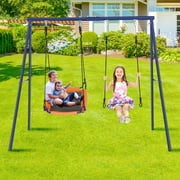 Veeboto Backyard Swing Set for Kids, 440lbs Outdoor Playground Swing Set with Heavy Duty Metal A-frame Swing Stand,2 Adjustable Swing Seats for Backyard, Park and Playground