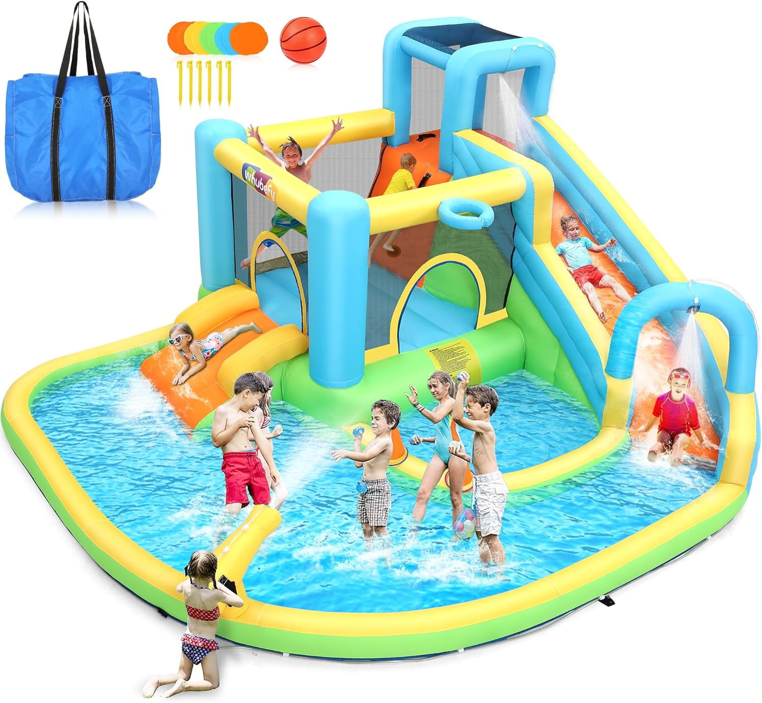 Walmart sales :  Veeboto Bounce House for 3-12 Years, Inflatable Water Slide with Climbing Wall, Ball Pool, Water Guns, Basketball Hoop, Hoop Game, Boxing Game, Indoor/Outdoor Kids Bouncy Castle without Blower