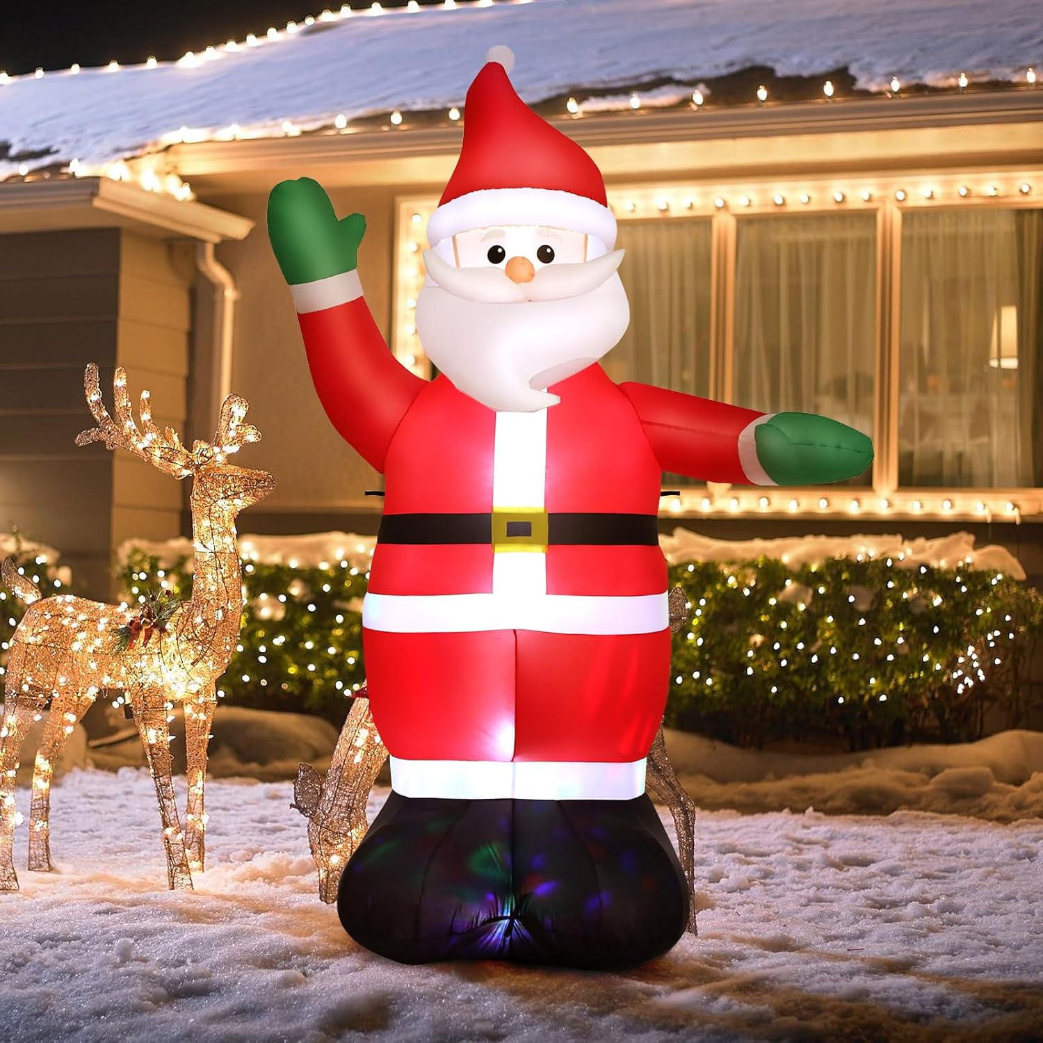 Veeboto Christmas Inflatable Santa, 6FT Christmas Inflatable Claus Outdoor Decoration with Colorful LEDs, Blow up Christmas Decoration for Holiday Party Garden Lawn Decor