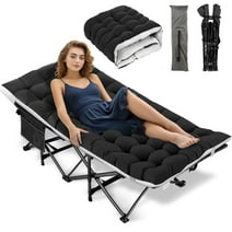 Veeboto Folding Bed Cot with Upgrade Mattress & Carry Bag & Side Pockets, 900lb Folding Camping Cot for Adult & Kids, 75x28in Portable Sleeping Cot Double Layer Oxford, Black