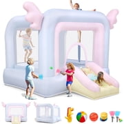 Veeboto Inflatable Bounce House, Kid's Bouncy House with Angel Wings for Children Aged 3-8 Years, Jumping Castle with Slide, Basketball Hoop for Indoor and Outd