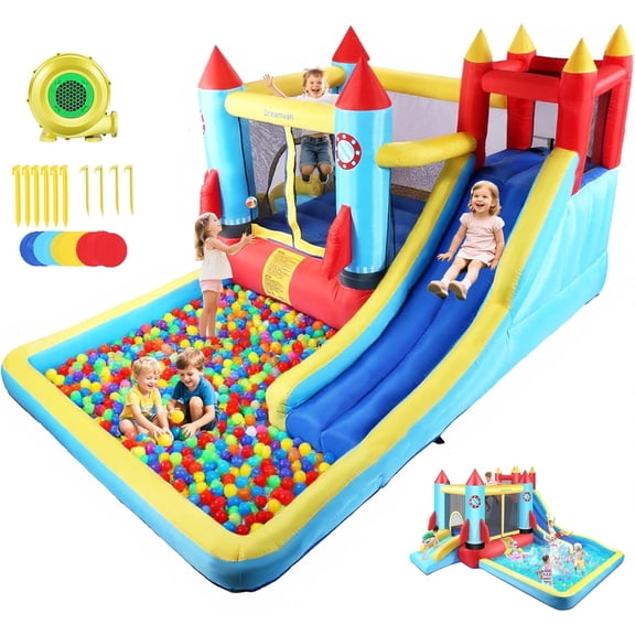 Veeboto 13X12 Feet Inflatable Water Slide, Rocket Bounce House with Blower for Kids 3-12 Years, Large Adventure Water Park with Pool, Climbing Wall, Trampoline Area for Kids Outdoor Backyard