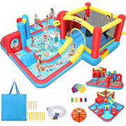 Adnoom Inflatable Water Slide with Large Splash Pool, Kids Bounce House w/Slide,Obstacles,Climbing,Basketball Hoop,Jumping Area for 3-10 Years, 172X172X65 Bouncy Castlewithout Blower