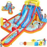 Veeboto Inflatable Water Slide with 620W Blower, Bounce House for Big Kids with Slide, Pool, Shower Area, Climbing Wall, Water Cannon, Basketball Frames, Inflatable Dual Slide for Outdoor & Indoor