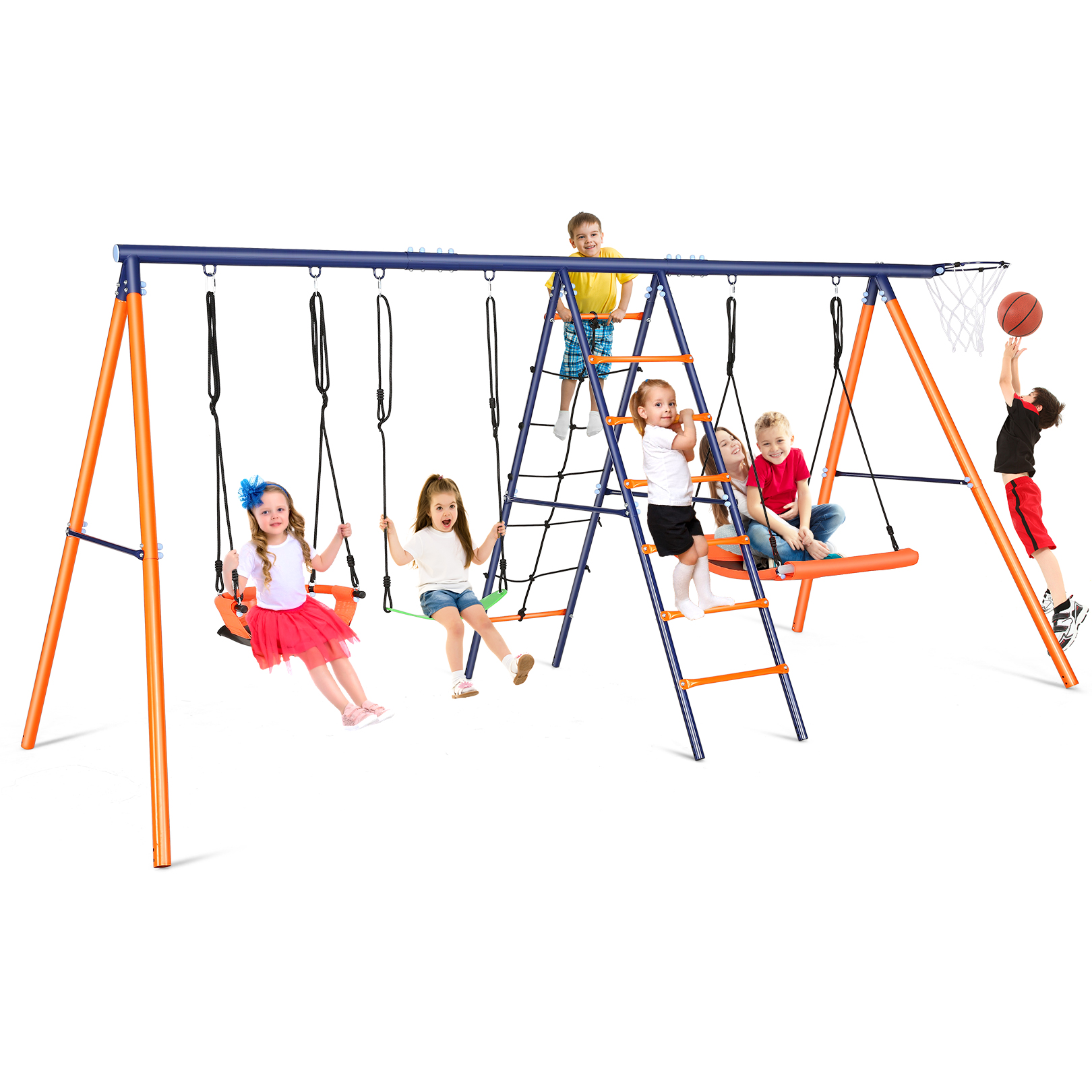 Aukfa 5 in 1 Kids Swing Set, Outdoor HeavyDuty Metal Playset for