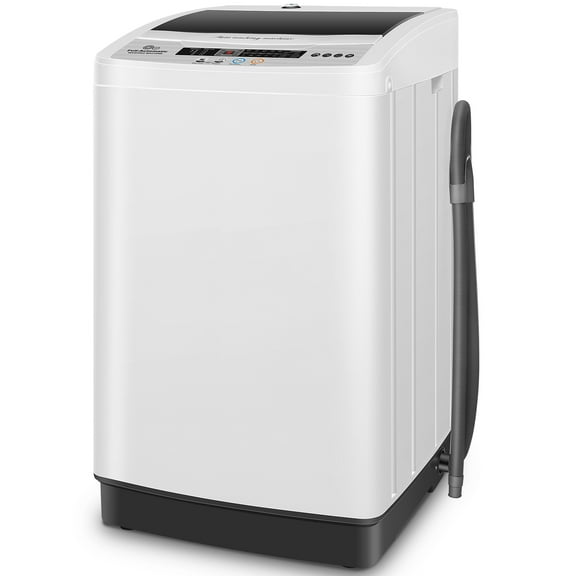 Veeboto Portable Washing Machine,17.8 lbs Full Automatic Washing Machine, 10 Programs & 8 Levels with Drain Pump for Home Apartment, White