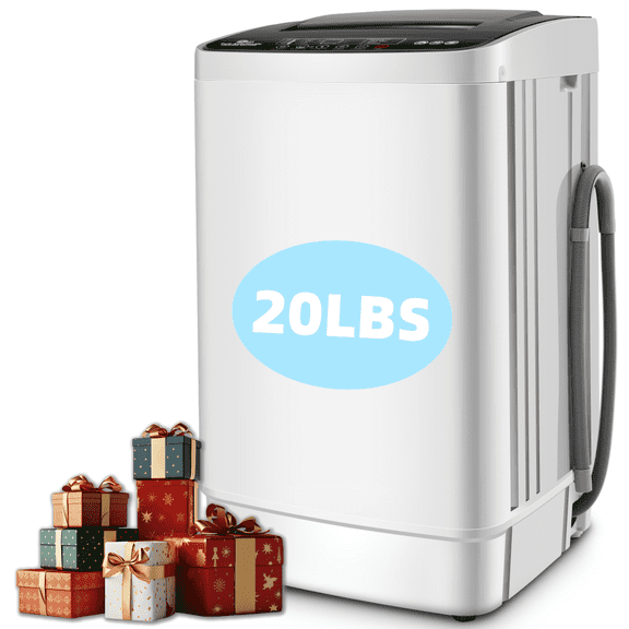 Veeboto Portable Washing Machine, 20lbs Full Automatic Washer Machine with LED Panel & Drain Pump, 4 Wash Programs 4 Water Levels 3 Water Temperatures for Home, Apart, Dorm