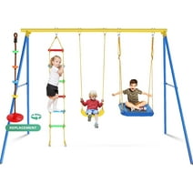 Veeboto Swing Set for Kids, 440LBS Heavy Duty Frame 4-in-1 Swing Set with Adjustable Swing Seat, Replacement Climbing Tree and Ladder, Outdoor Backyard Swing Sets