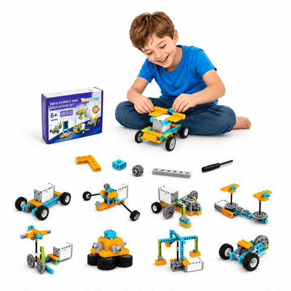 STEM Toys for Kids Age 6-8, Birthday Gift Toy, 50-in-1 Motorized STEM Building Kit, Building Toys for Boys Girls Ages 6-12, 107 Pieces, Veecafiodi