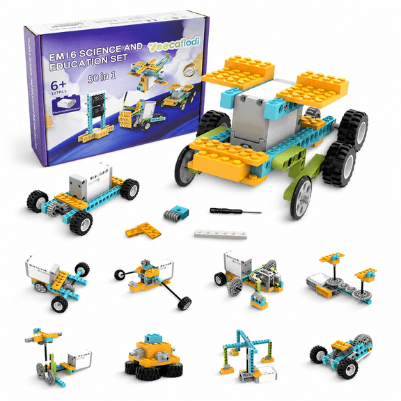 Veecafiodi 50-in-1 STEM Building Kit for Kids Ages 6-12, 107 Pieces Motorized Engineering Science Toy Set, Educational Construction Toy Gift for Boys and Girls