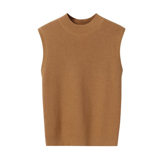 Veecome Women's Mock Neck Knit Sweater Vest, Sleeveless Summer Ribbed Pullover Tank Tops, Brown, 2XL