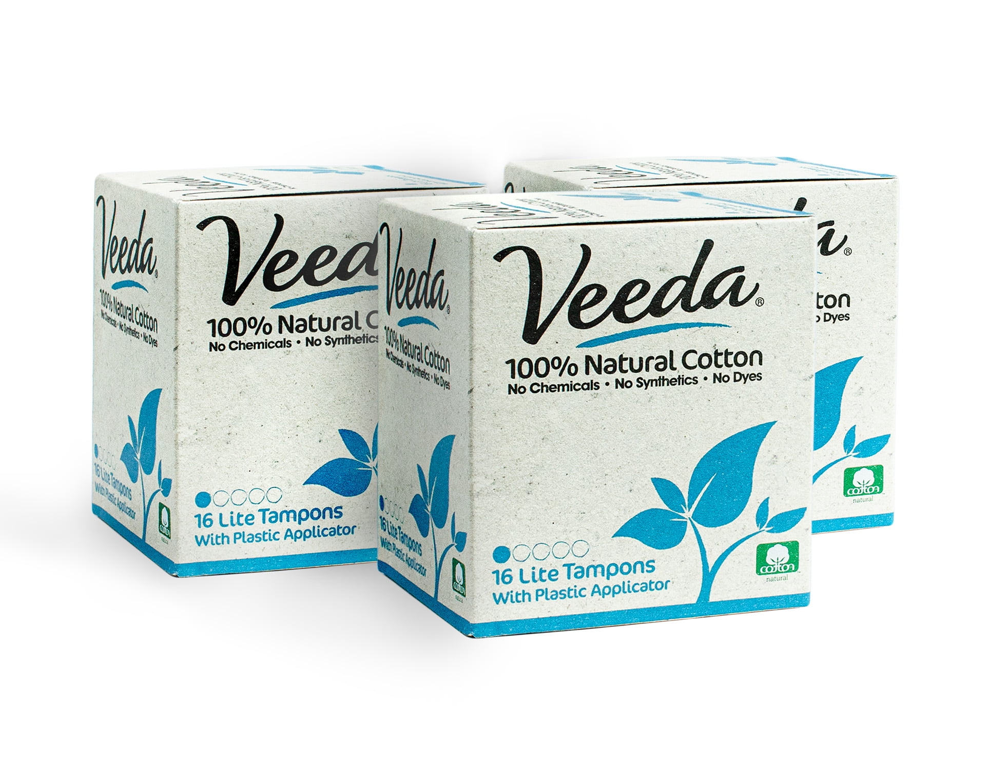 Veeda 100 Natural Cotton Compact BPAFree Applicator Tampons Chlorine