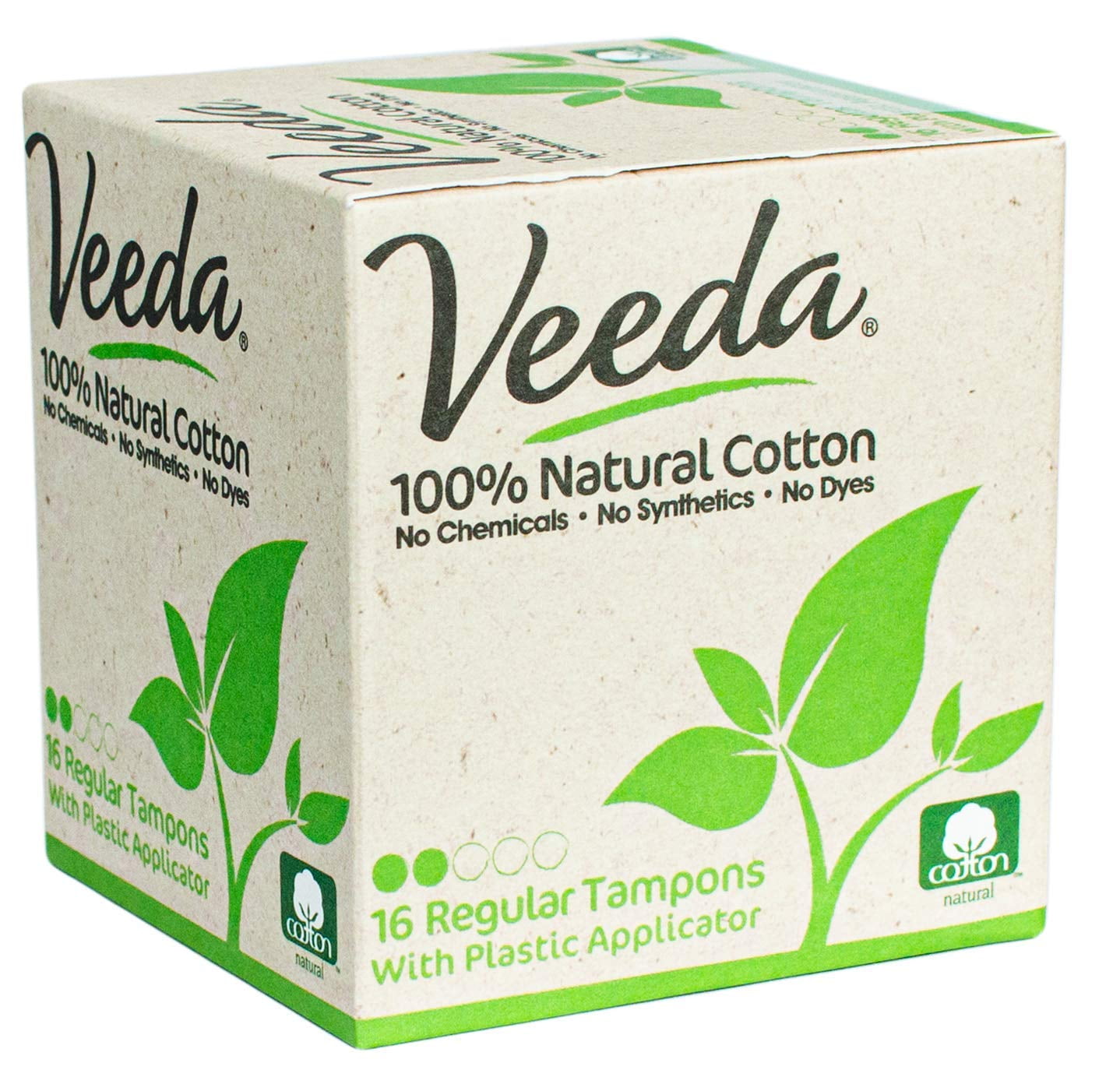Veeda 100 Natural Cotton Compact BPAFree Applicator Tampons Chlorine