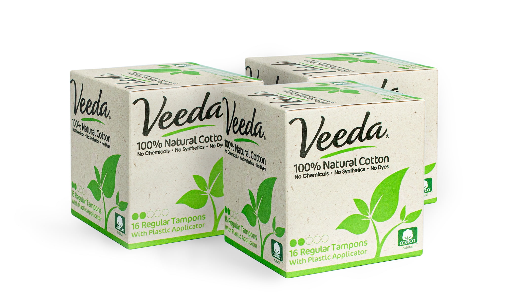 Veeda GMO-Free 100% Natural Cotton Applicator-Free Super Tampons