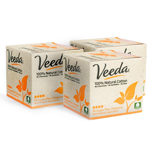 Veeda 100 Natural Cotton Compact BPAFree Applicator Tampons Chlorine