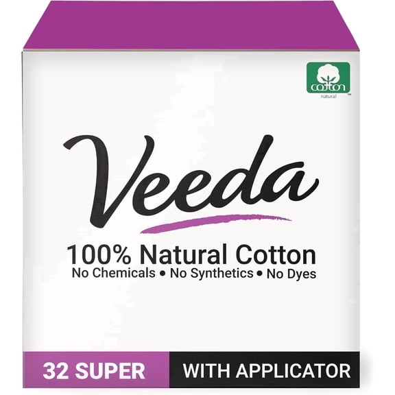 Veeda Super Absorbency Tampons for Women, Compact BPA-Free Applicator, Unscented, Free from Chlorine, 32 Count