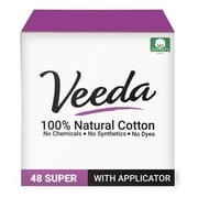 Veeda 100% Natural Cotton Tampons for Women - Super Absorbency with leak proof protection - Compact BPA-Free Applicator - Unscented & Free from Chlorine, Toxin - 48 Count