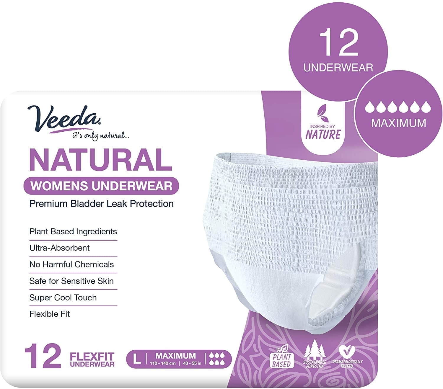 Veeda Natural Adult Incontinence Underwear for Women - Postpartum ...