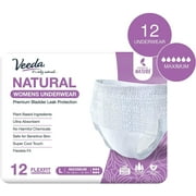 Veeda Natural Adult Incontinence Underwear for Women - Postpartum Underwear for Bladder Leakage Protection - Disposable Underwear with Maximum Absorbency - Large Size - 12 Count