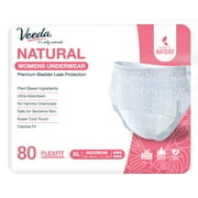 Veeda Natural Adult Incontinence Underwear for Women - Postpartum Underwear for Bladder Leakage Protection - Disposable Underwear with Maximum Absorbency - Small/Medium Size - 80 Count