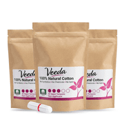 Veeda Natural Cotton Tampons, Super Absorbency, Non-Applicator, Unscented, 96 Count