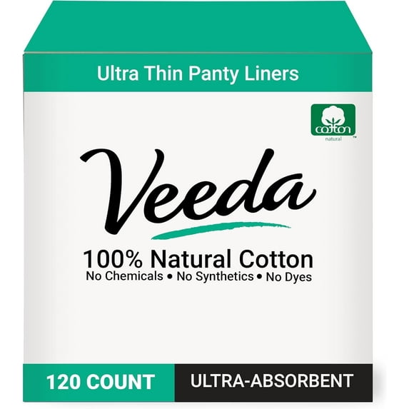 Veeda Natural Cotton Ultra Thin Panty Liners – Breathable Thin, TCF – Hypoallergenic & Comfortable 120 Count