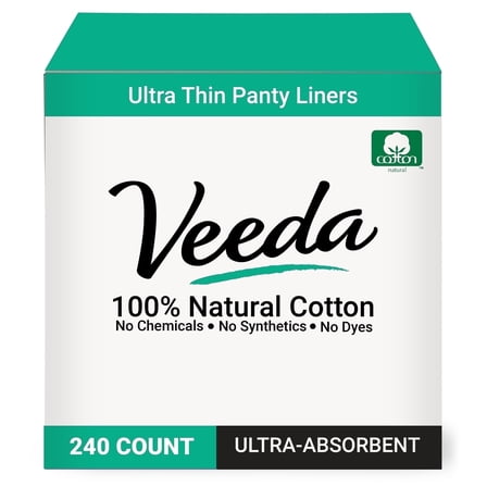 Veeda Natural Cotton Ultra Thin Panty Liners for Women – Breathable Thin Daily Liners, Chlorine-Free and Toxin-Free – Hypoallergenic & Comfortable Pantyliners – 240 Count