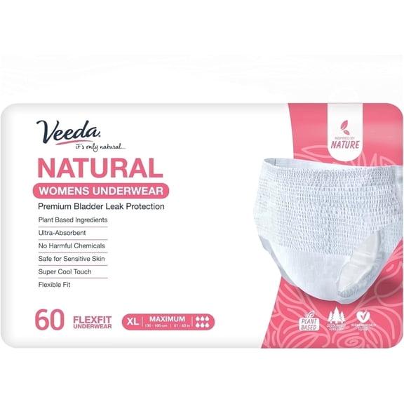 Veeda Adult Incontinence Underwear for Women, Postpartum Bladder Leakage Protection, Disposable Underwear, Maximum Absorbency, X-Large, 60 Count