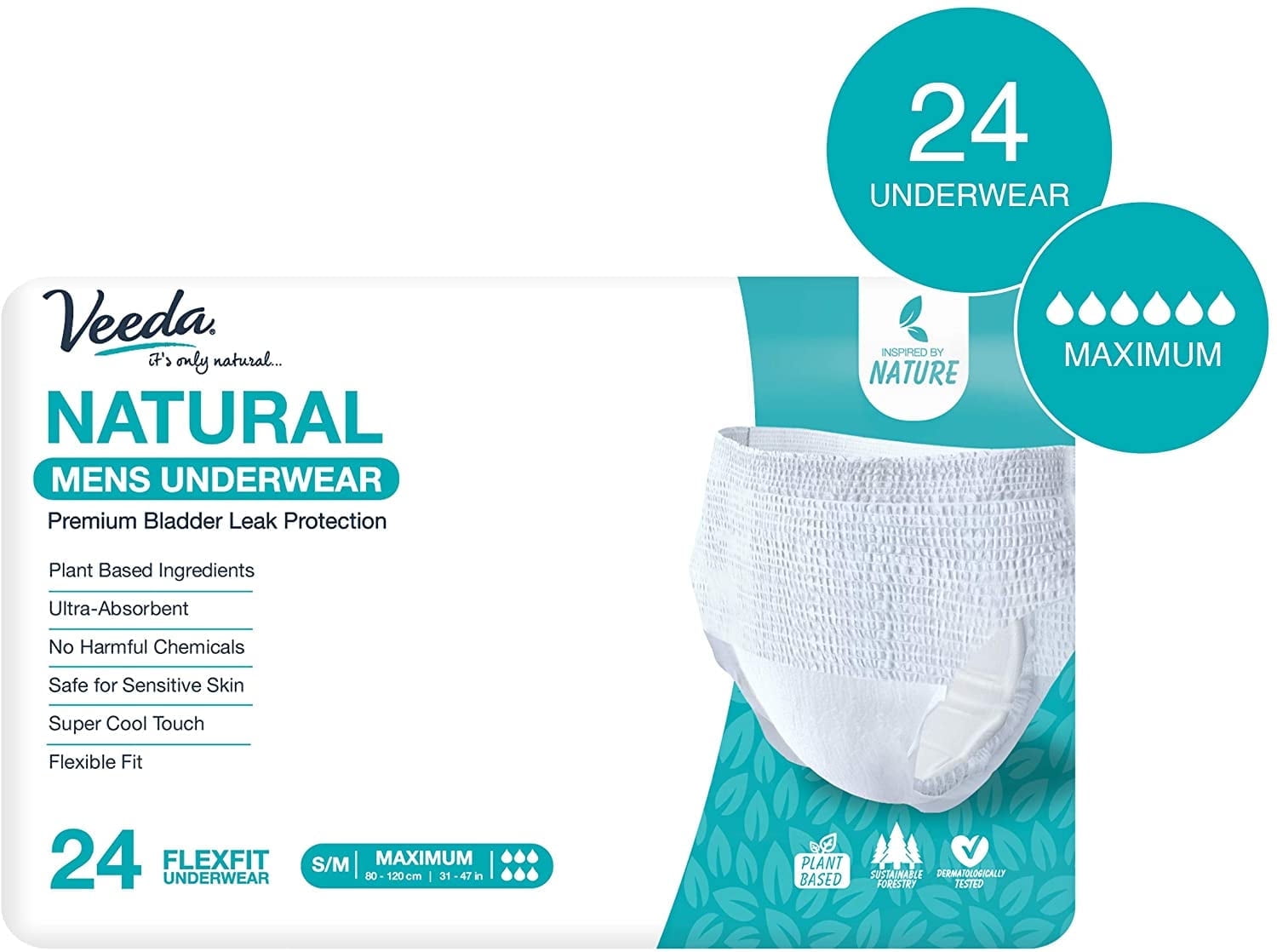 Veeda Natural Premium Incontinence Underwear for Men - Bladder Leakage ...