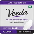 thumbnail image 1 of Veeda Natural Cotton Ultra-Thin Day Pads with Wings, Heavy Flow, Hypoallergenic, Unscented, Chlorine-Free – 42 Count, 1 of 7