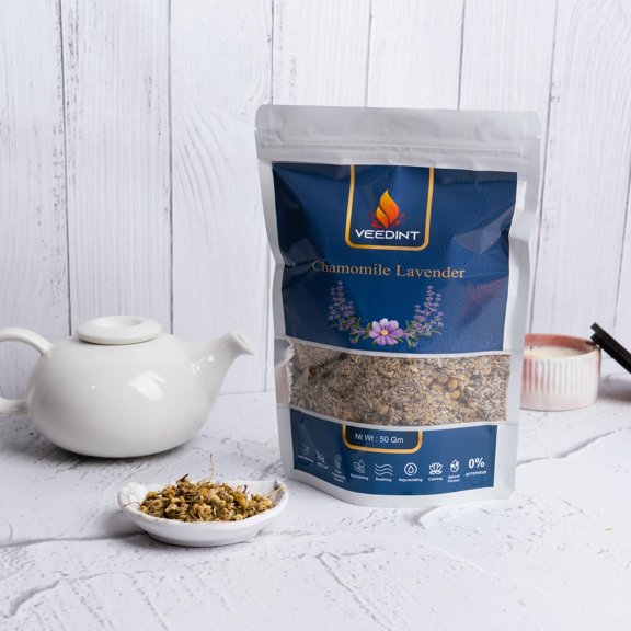 Veedint Herbal Tea, Chamomile Lavender Green Tea, 25 Serving Pack, Loose Leaf, 0% Bitterness, Hand Blend, Natural