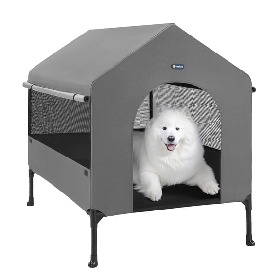 Veehoo 35" Dog House, Elevated Dog Bed with Three-Sided Breathable Mesh Windows and Sunshades