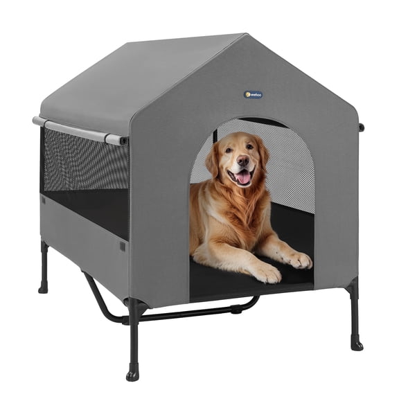 Veehoo 47" Dog House, Elevated Dog Bed with Three-Sided Breathable Mesh Windows and Sunshades