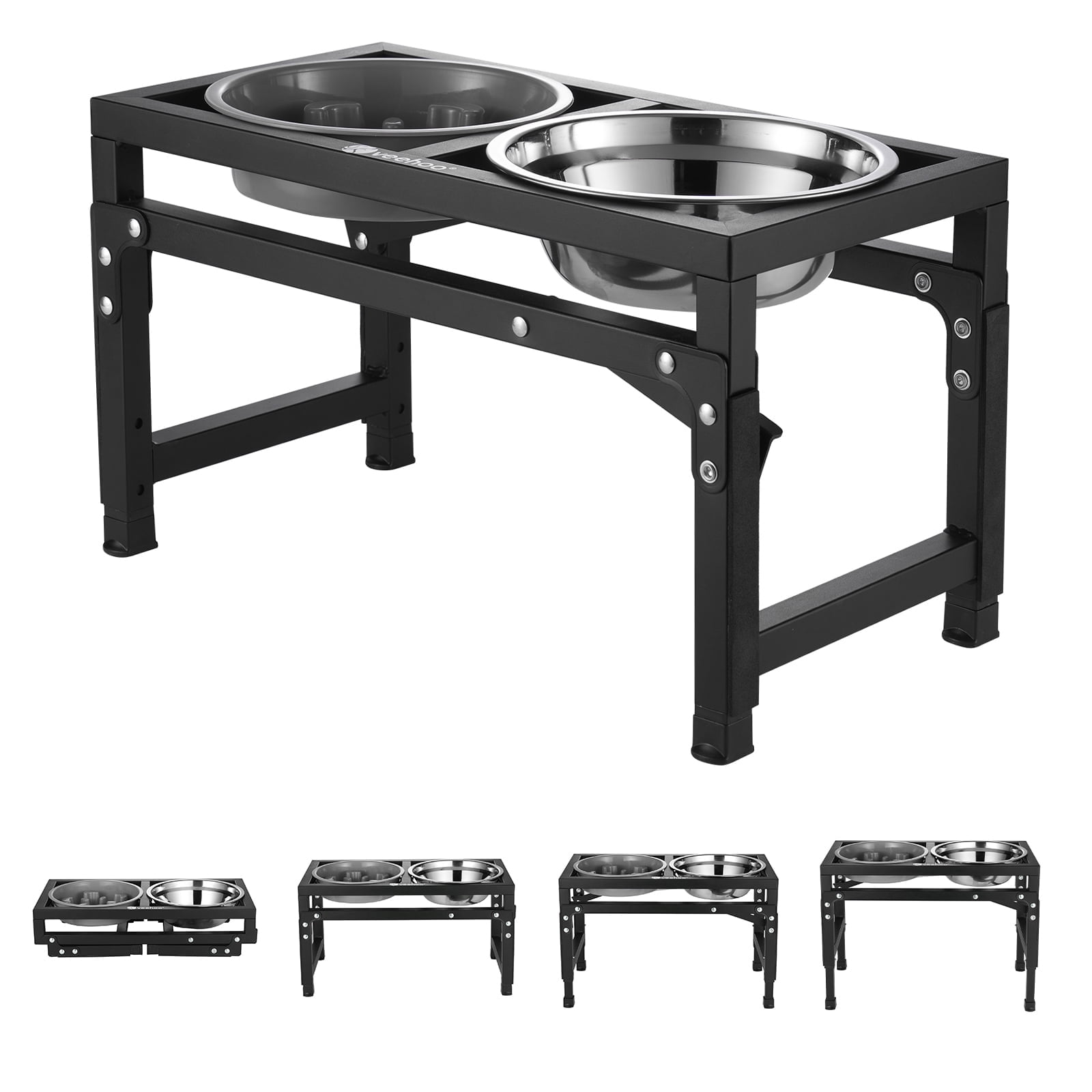 Elevated Double Stainless Steel Dog Bowls with Iron Stand Rack Adjustable  Raised Height Dog Food and Water Feeder Pet Dining Table Pet Diner Dish