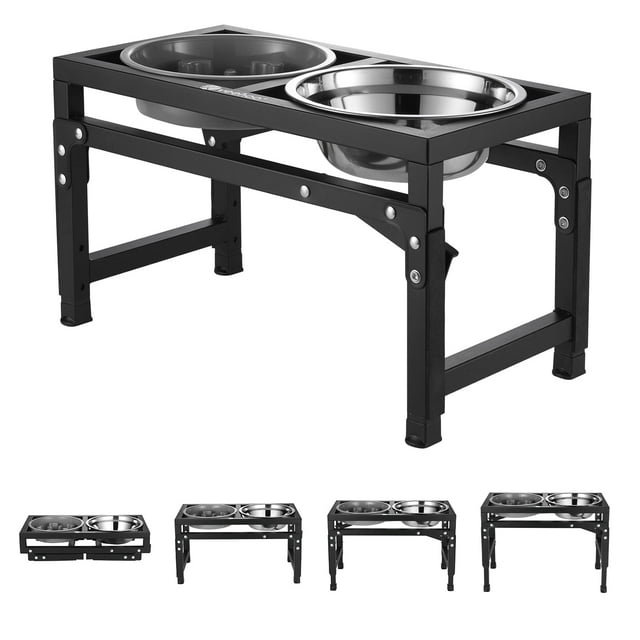 Veehoo Adjustable Elevated Dog Bowls, Raised Dog Dish Stand with 2 Food