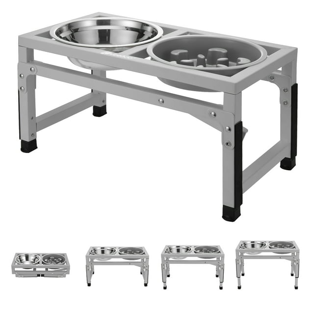 Veehoo Adjustable Elevated Dog Bowls, Raised Dog Dish Stand with 2 Food