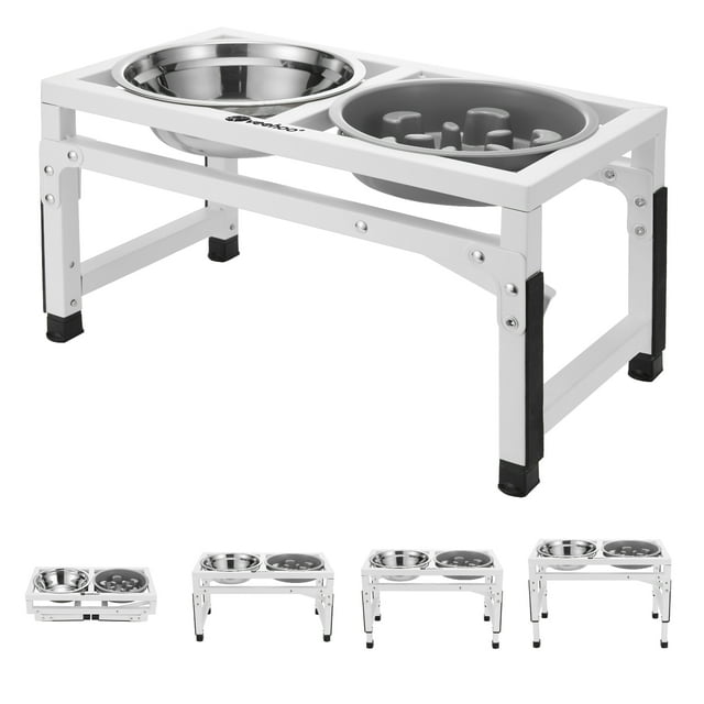 Veehoo Adjustable Elevated Dog Bowls, Raised Dog Dish Stand with 2 Food Bowls & 1 Slow Feeder
