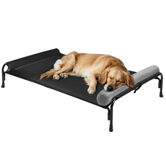 Veehoo Cooling Elevated Dog Bed, Pet Cot with One-Sided Removable Headrest Bolster, X-Large, Black