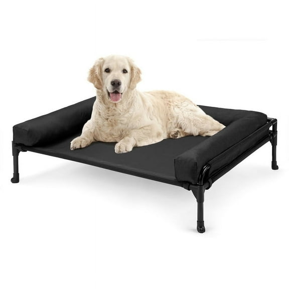 Veehoo Cooling Elevated Dog Bed with Removable Three-Sided Bolster, 35 x 22" Large, Black