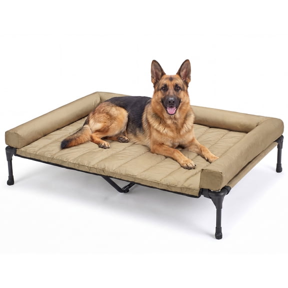 Veehoo Cooling Elevated Dog Bed + Waterproof Removable Pillow-Top Mat, 53 inches, Beige Coffee