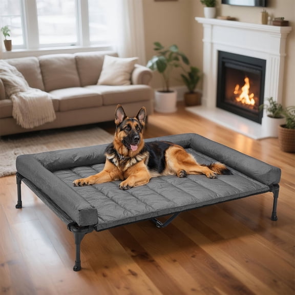 Veehoo Cooling Elevated Dog Bed + Waterproof Removable Pillow-Top Mat, 53 inches, Black Silver