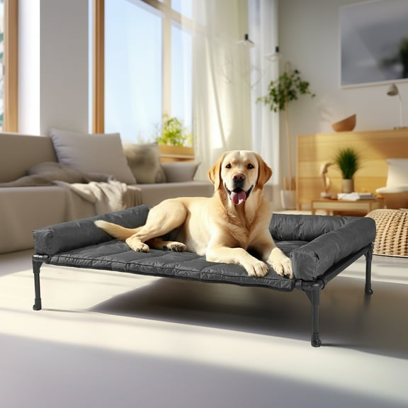 Veehoo Cooling Elevated Dog Bed   Waterproof Removable Pillow-Top Mat, Dog Sofa Bed, Large, Black