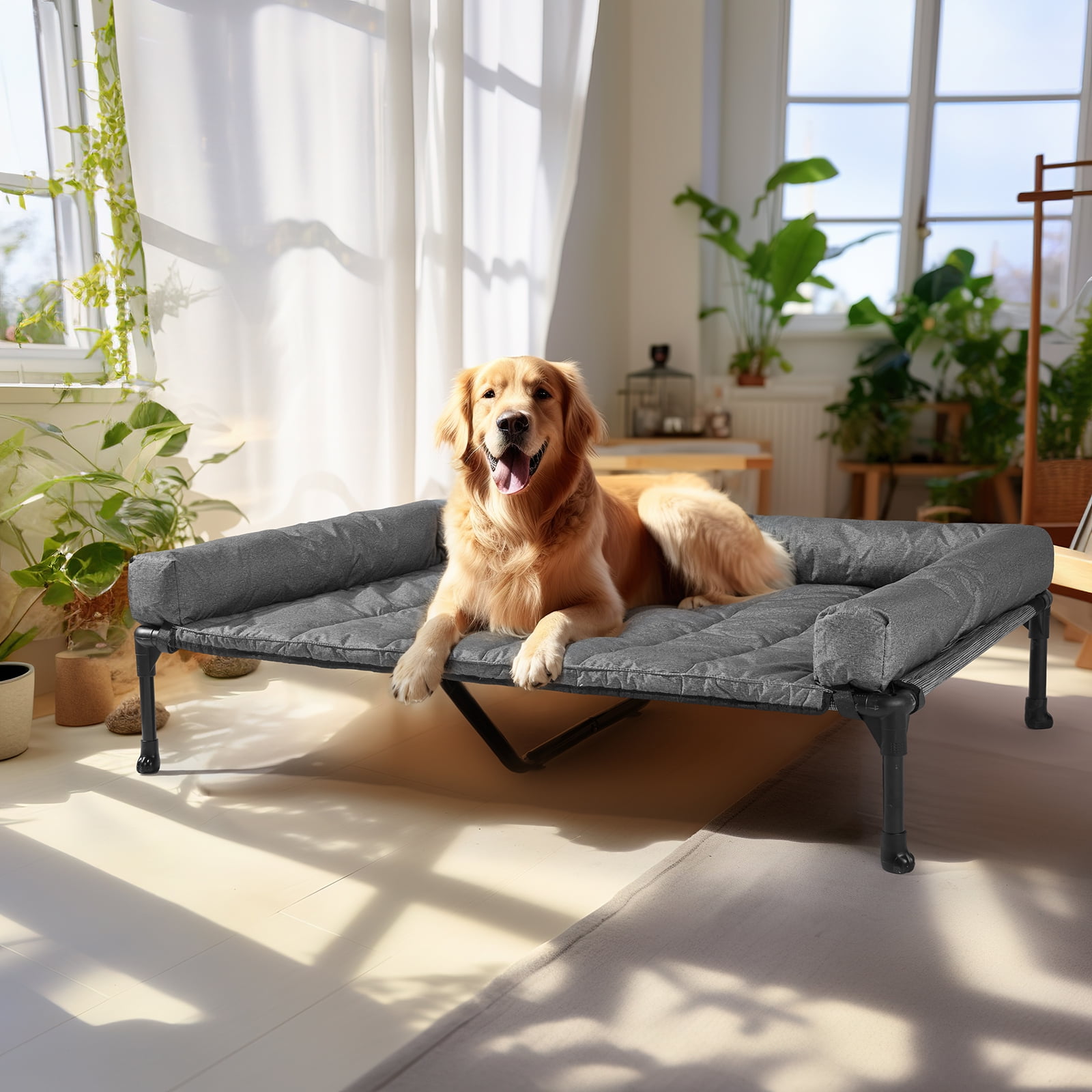 Veehoo Cooling Elevated Dog Bed + Waterproof Removable Pillow-Top Mat, Dog Sofa Bed, XLarge, Black Silver - Walmart.com