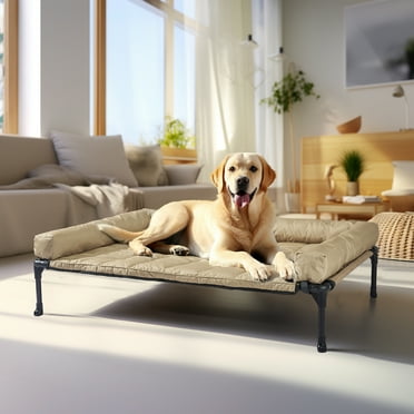 Veehoo Cooling Elevated Dog Bed + Waterproof Removable Pillow-Top Mat, Dog Sofa, Large, Beige Coffee