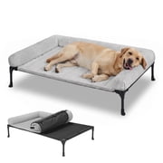 Yarty Cooling Elevated Dog Bed with Fluffy Plush Bolster Cushion, 42 x 30 inches, Grey