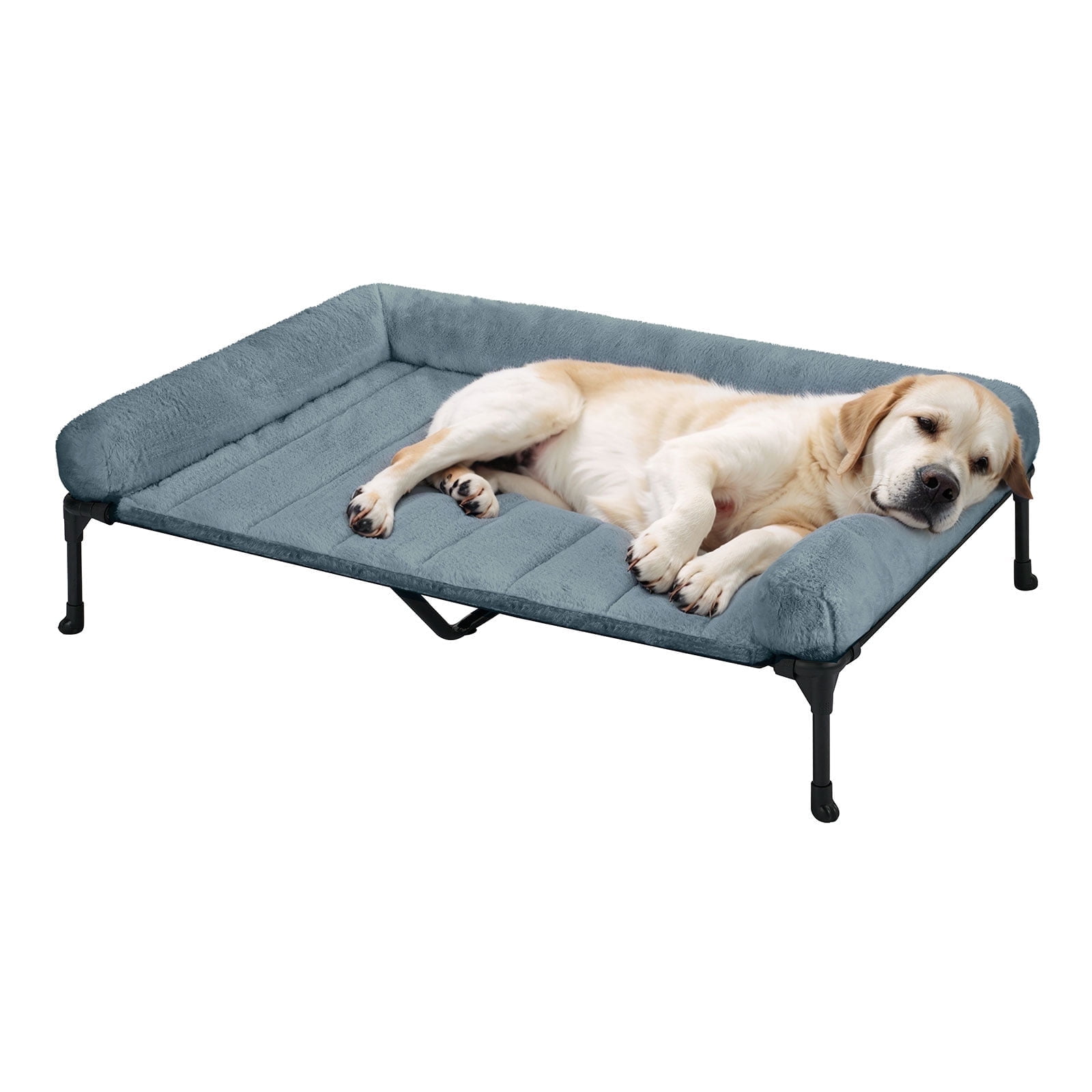 Veehoo Cooling Elevated Dog Bed with Fluffy Plush Bolster Cushion, 49 x 33 inches, XLarge, Haze Blue