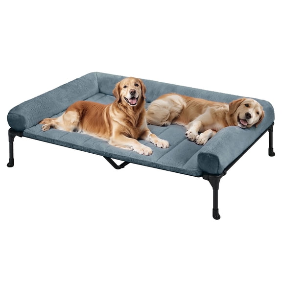 Veehoo Cooling Elevated Dog Bed with Fluffy Plush Bolster Cushion, 59 x 37 inches, XXLarge, Haze Blue