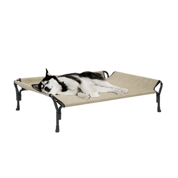Veehoo Cooling Elevated Dog Bed with Guardrail & Slope Headrest, Teslin Mesh, Large, Beige Coffee